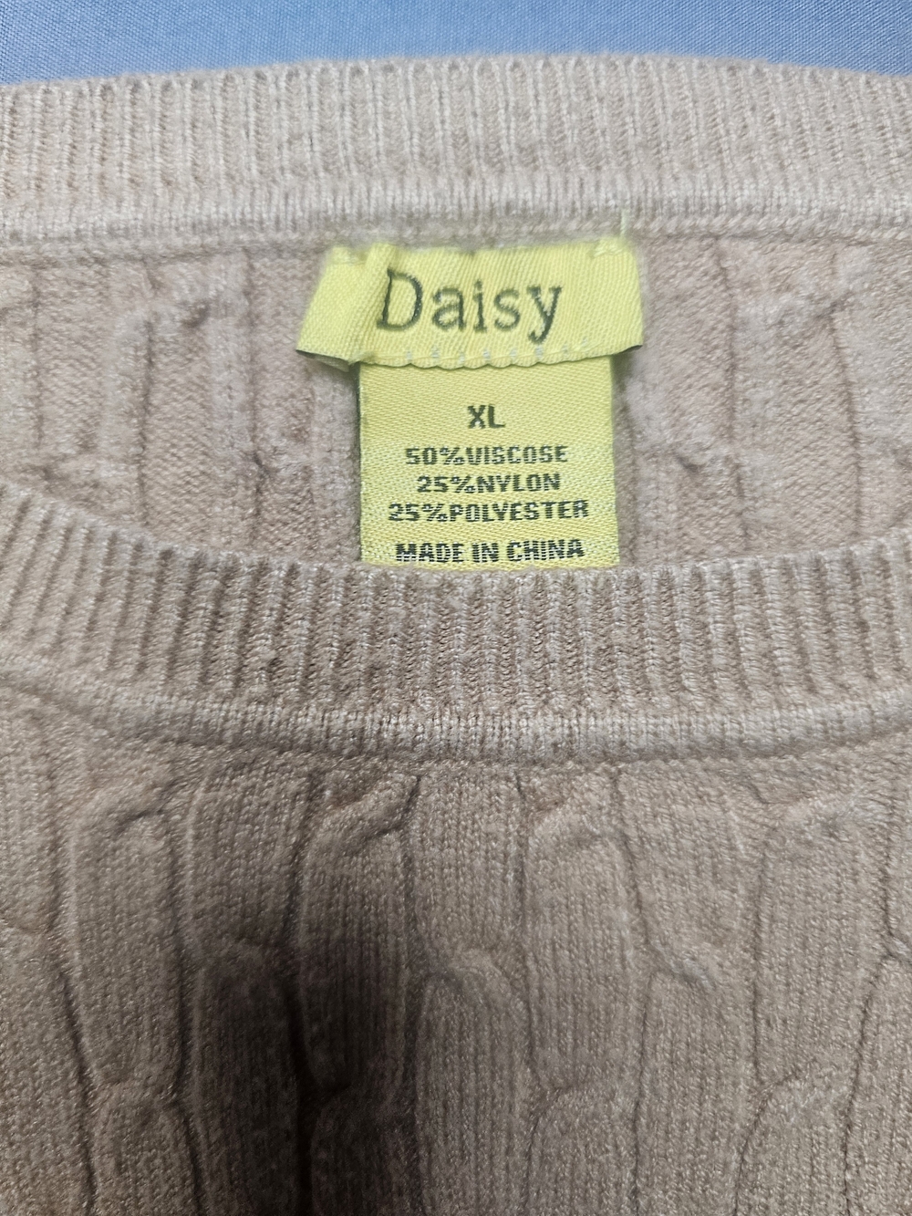 Daisy Cable Knit Crewneck Sweater in Beige